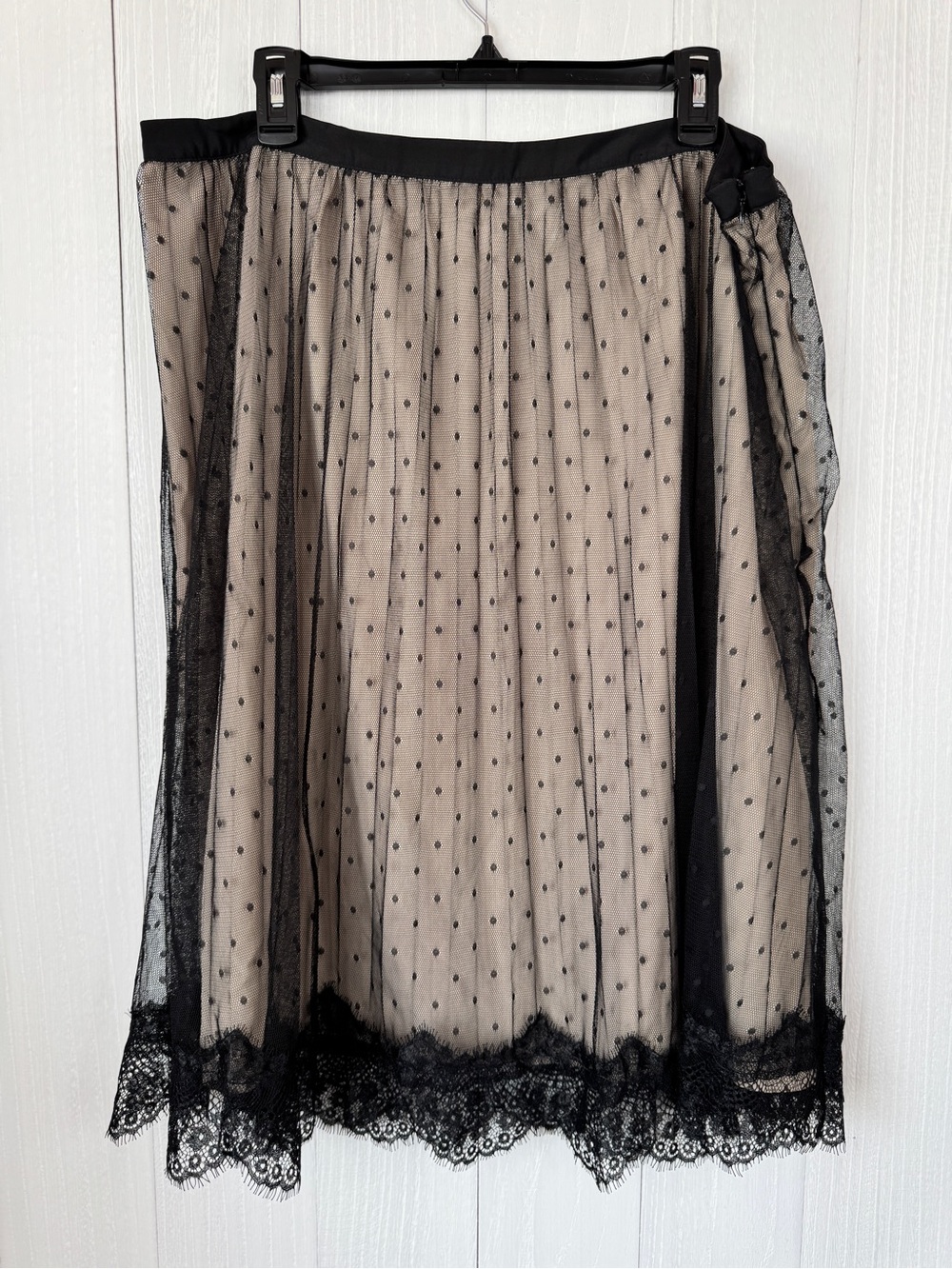 Worthington Black Polka Dot Lace-Trim Midi Skirt